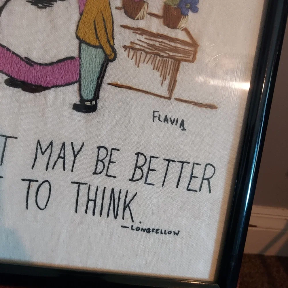 Vintage Flavia Embroidered Art Cute Longfellow Quote Flower Market Framed 25x19